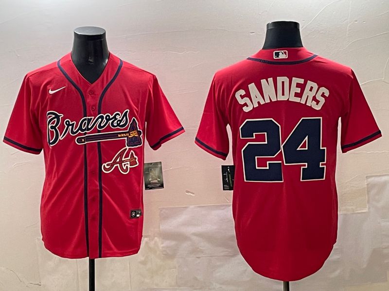 Men Atlanta Braves 24 Sanders Red Game 2025 Nike MLB Jersey style 5